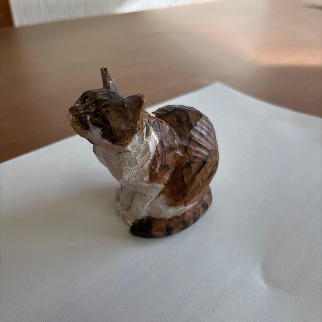 ちょん　バンナイリョウジ　木彫り猫　タシク板