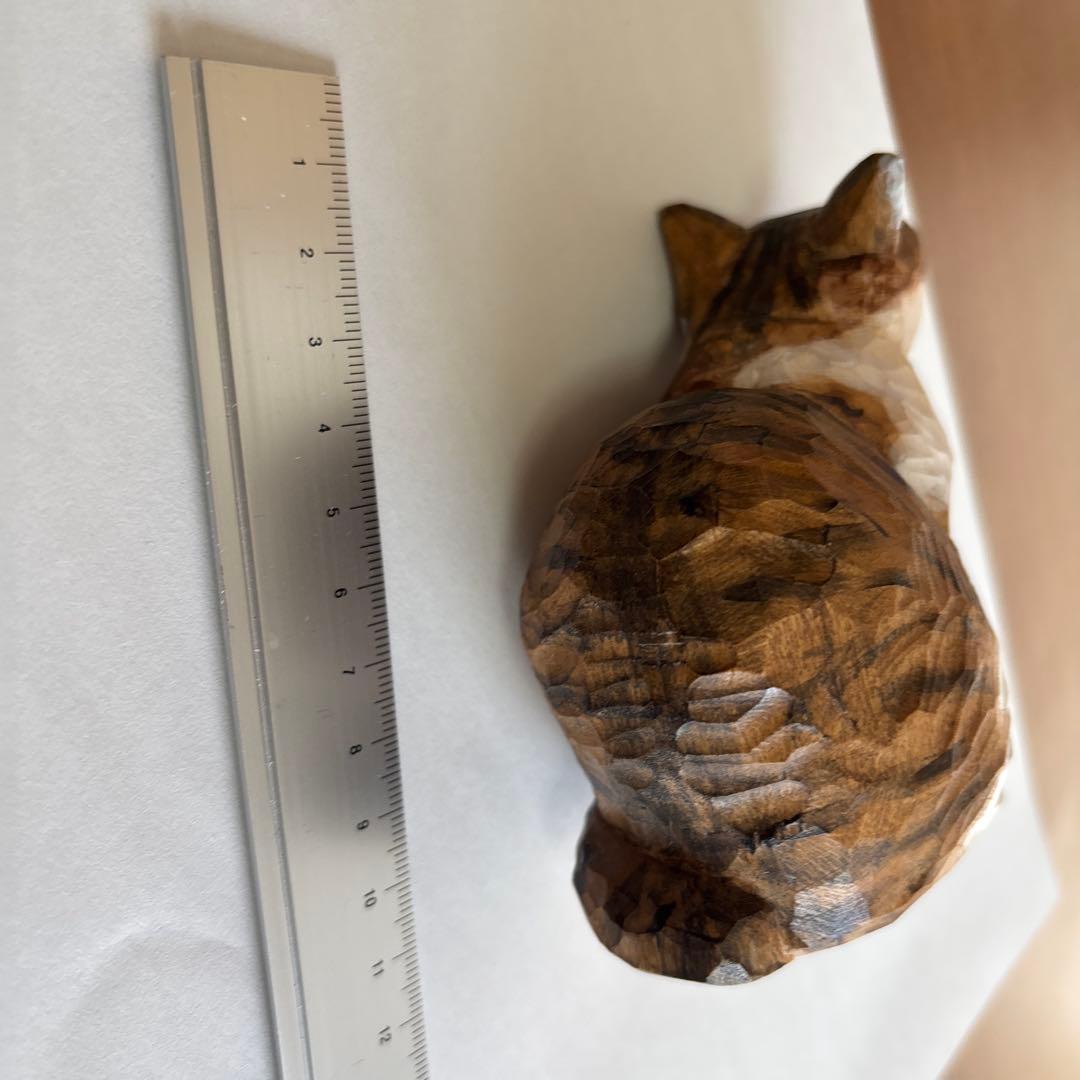 ちょん　バンナイリョウジ　木彫り猫　タシク板