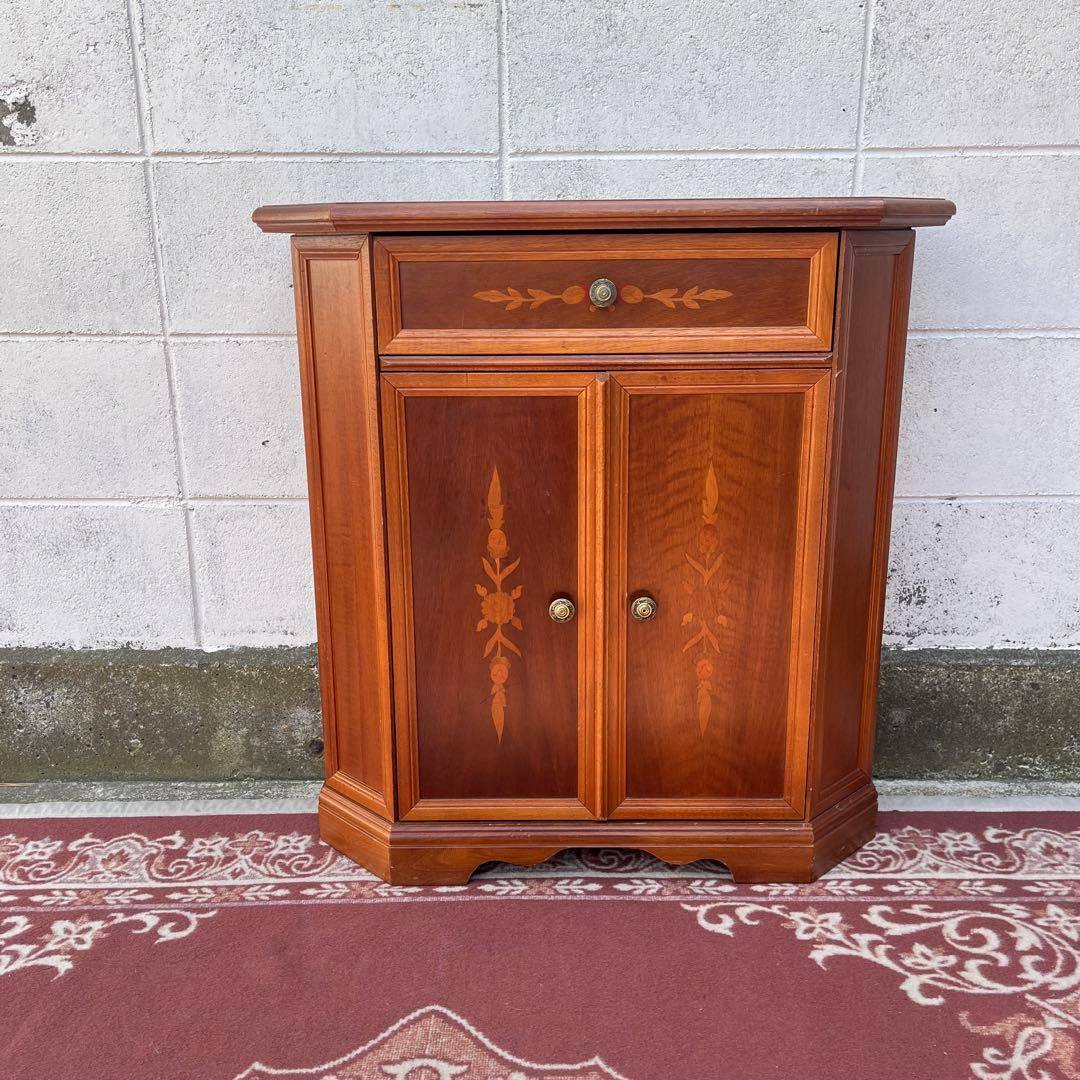 古家具ビンテージ品◾️アンティーク象嵌デザイン 木製コンソールテーブル 飾り台