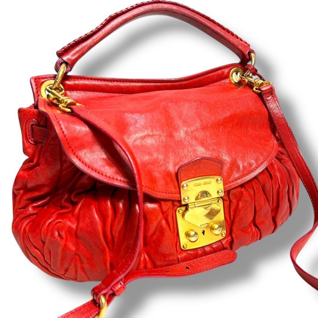 J7288 ミュウミュウ マテラッセ 2WAY ショルダーバッグ レッド Y2K