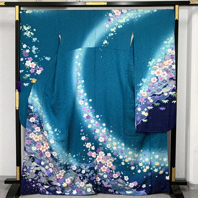 511z31.帯締め〇金通し 振袖 地紋 桜 菱 地紙 青緑〇美品 成人式