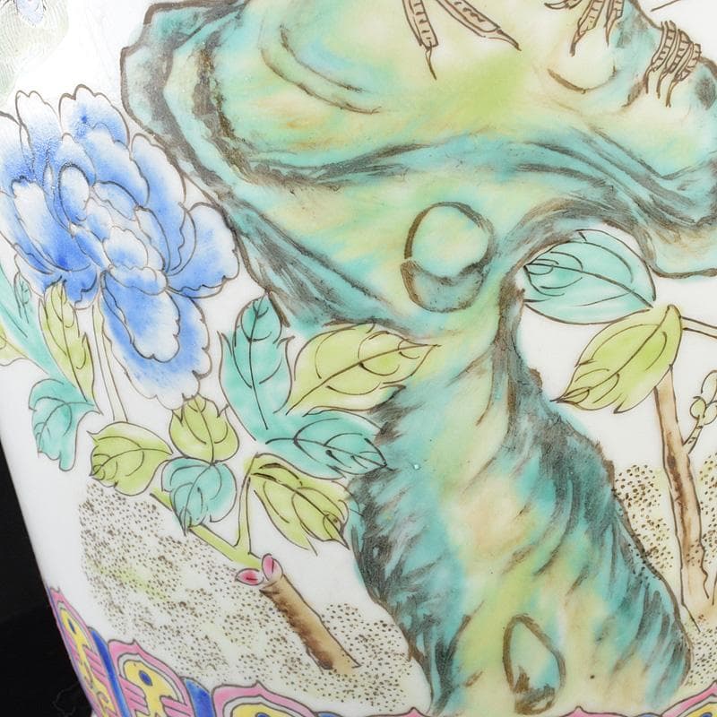 中国　中国景徳鎮製　粉彩　漢詩孔雀牡丹文瓶　D　R5521C