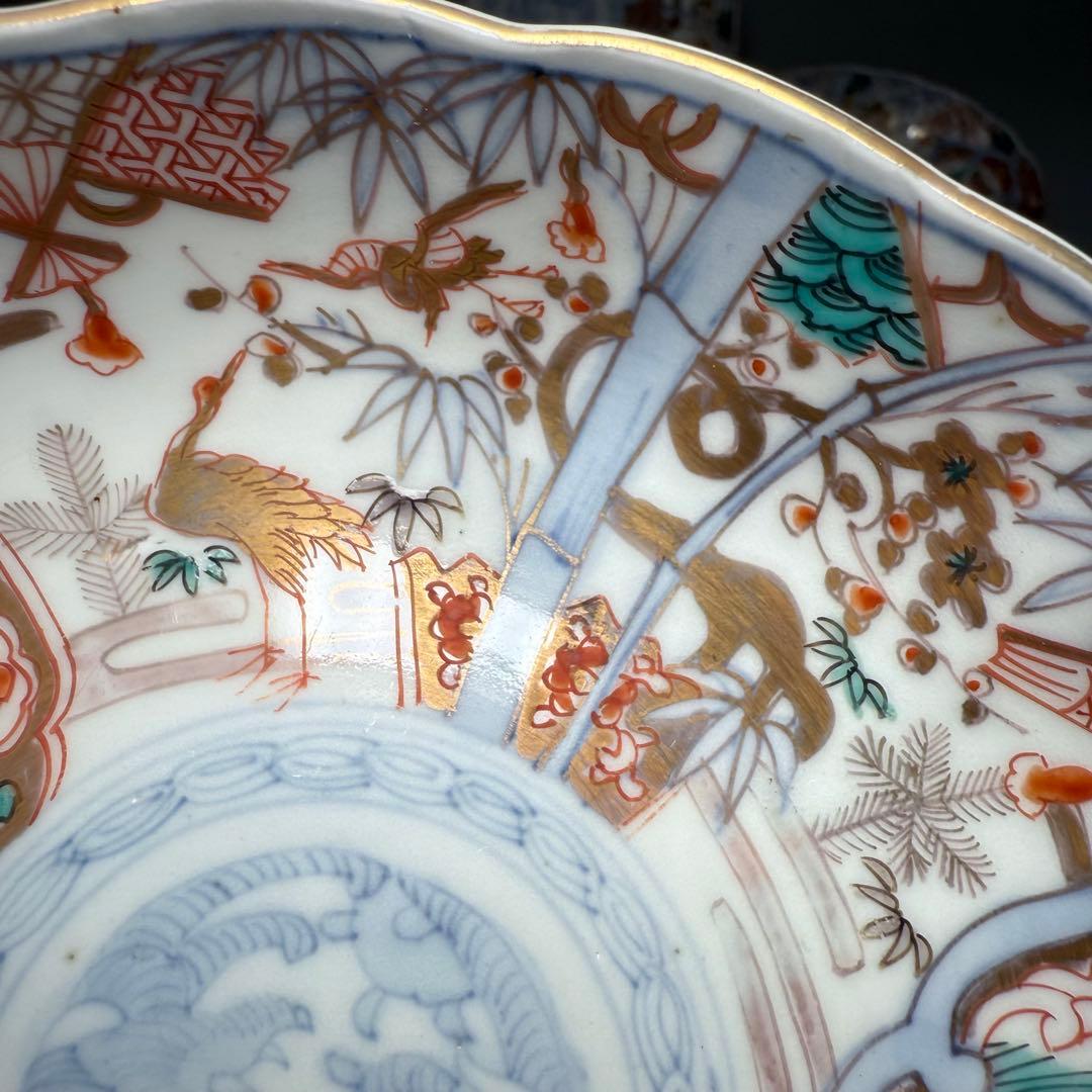 専用出品　幕末〜明治期　金蘭手　膾皿　五客　松竹梅　鶴　扇子　角冨印　上物