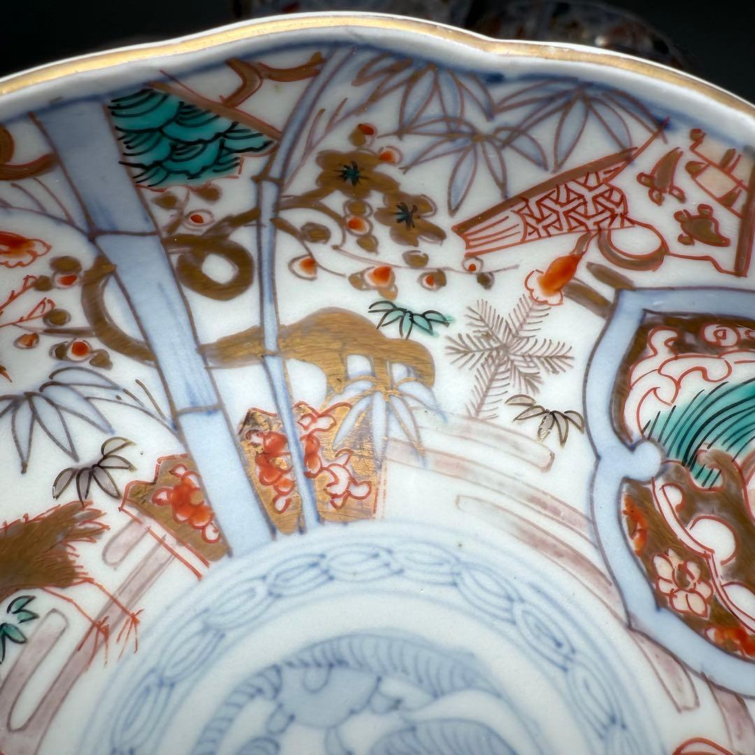 専用出品　幕末〜明治期　金蘭手　膾皿　五客　松竹梅　鶴　扇子　角冨印　上物