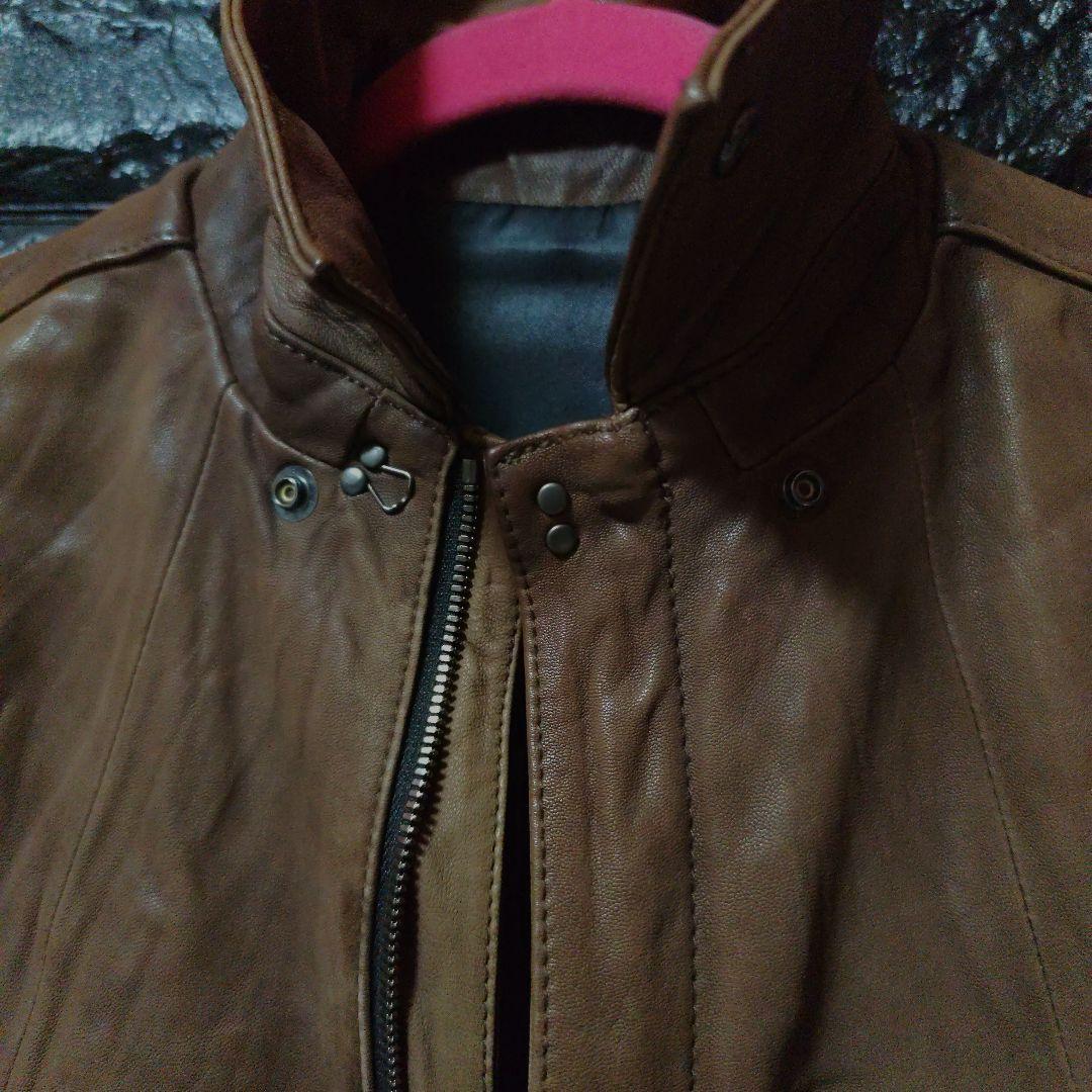 未使用に近いＳＣＨＯＲＬ アンティーク加工シングルライダース ブラウン Sz42