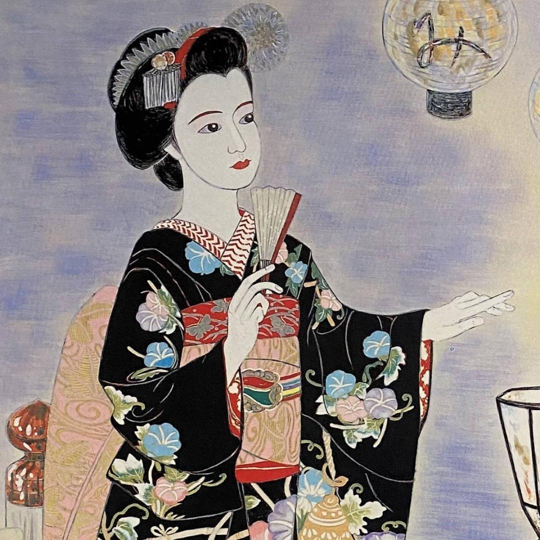 加藤登美子、【夕すずみ＝先斗町もみ華】、希少な額装用画集より、新品額装付