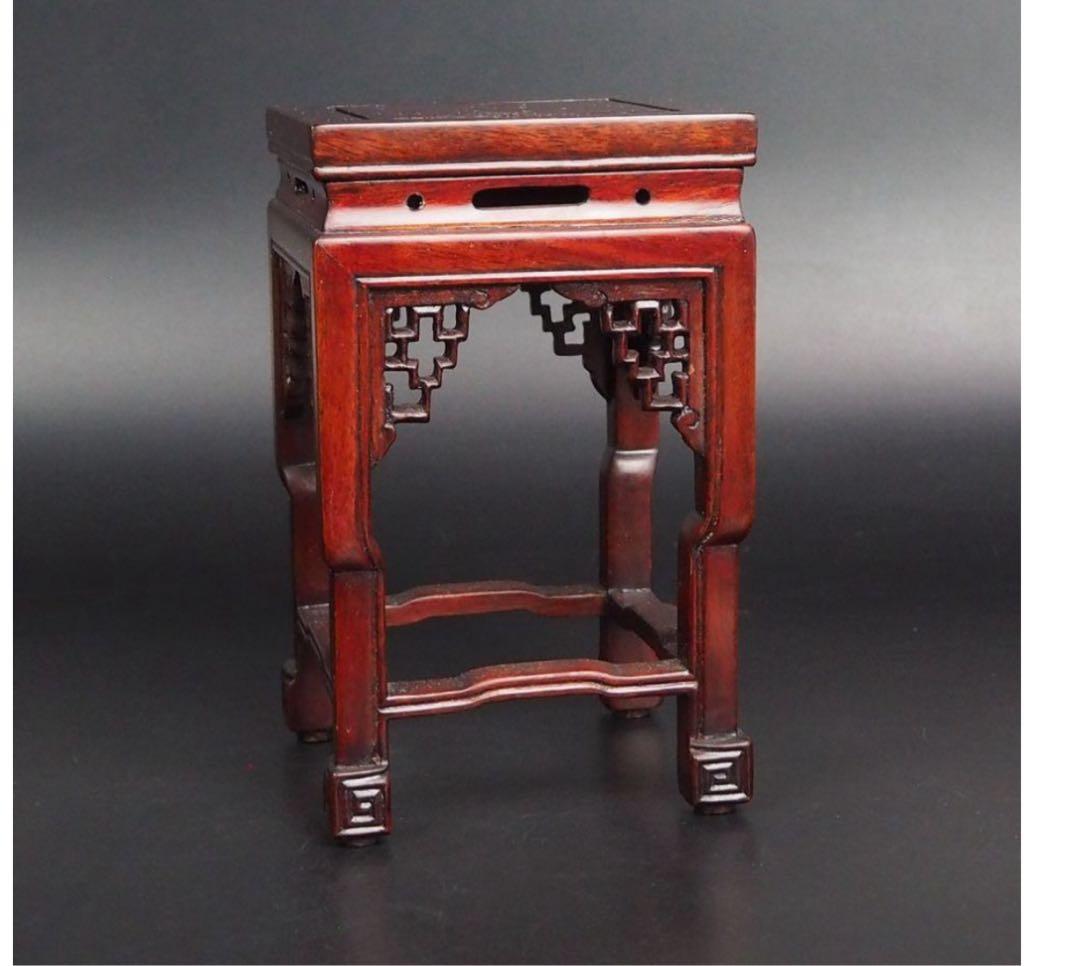 送料無料　唐木花梨透かし彫り盆栽台・花台　高さ16.5ｃｍ