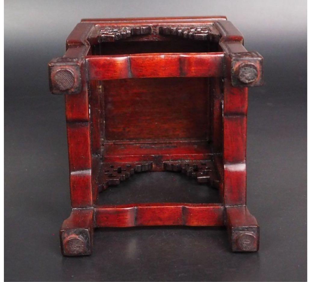 送料無料　唐木花梨透かし彫り盆栽台・花台　高さ16.5ｃｍ