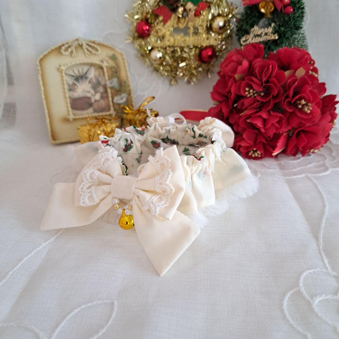 クリスマス短毛ファーシュシュ(白クリスマスリース)わんちゃん猫ちゃん用