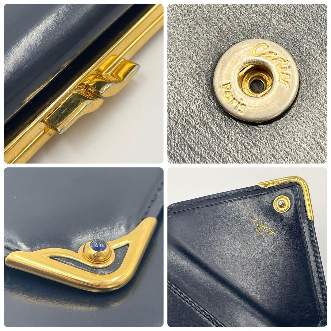 ✨美品✨カルティエ　サファイアライン コンパクト折り財布　ダークネイビー　がま口