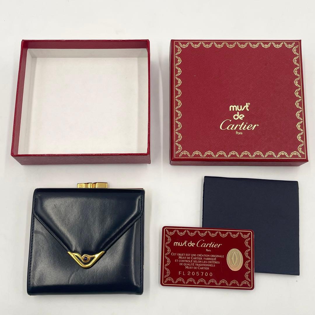 ✨美品✨カルティエ　サファイアライン コンパクト折り財布　ダークネイビー　がま口