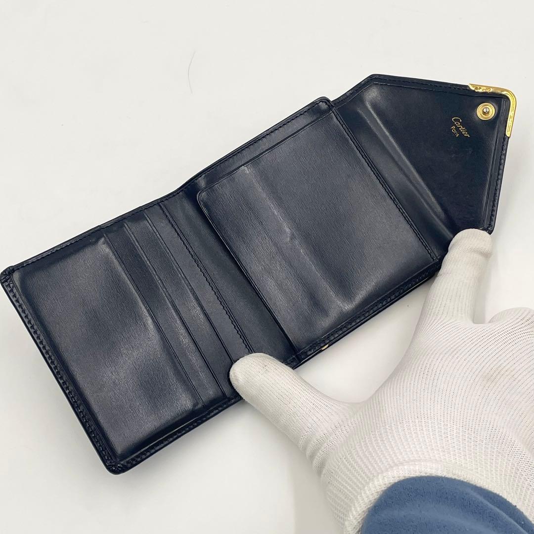 ✨美品✨カルティエ　サファイアライン コンパクト折り財布　ダークネイビー　がま口