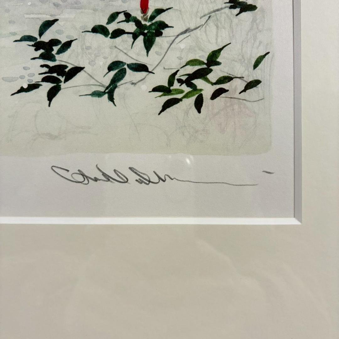【最終値下げ】美品 中島潔「寒椿」リトグラフ 直筆サイン入り あずま工芸 額縁入