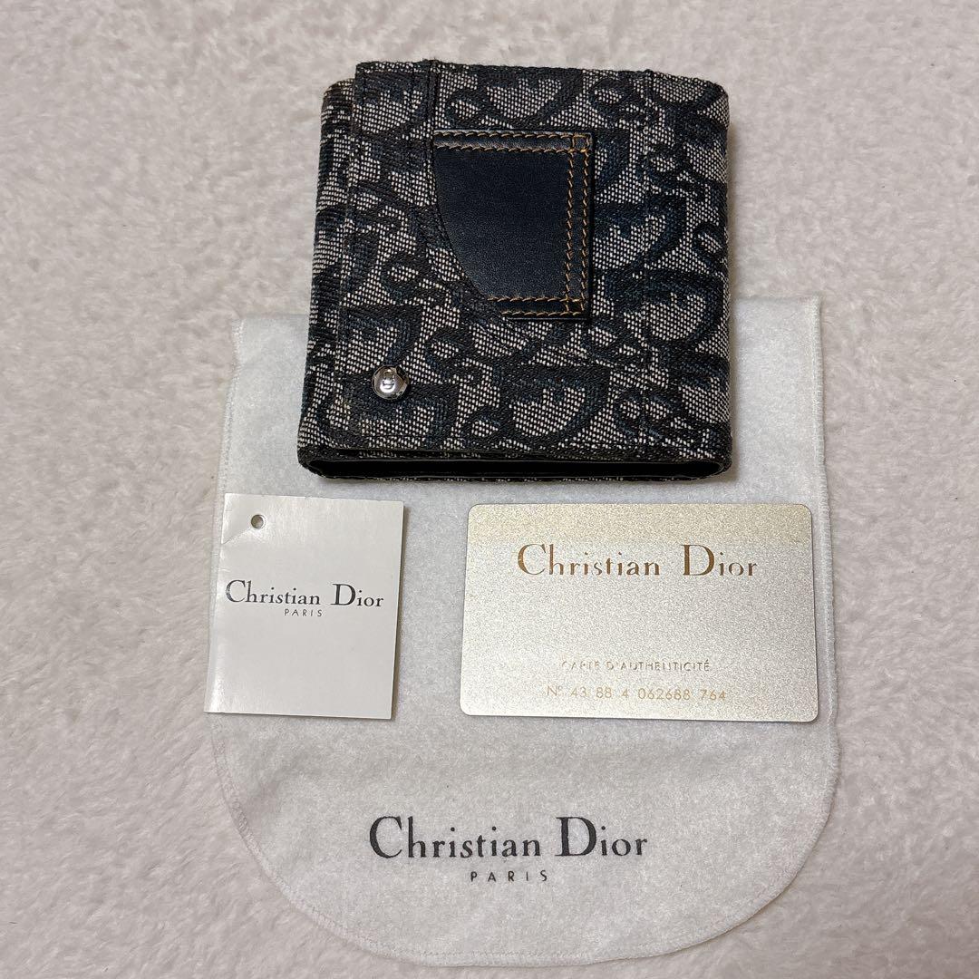 クリスチャン ディオール トロッター柄 二つ折り財布　ネイビー
