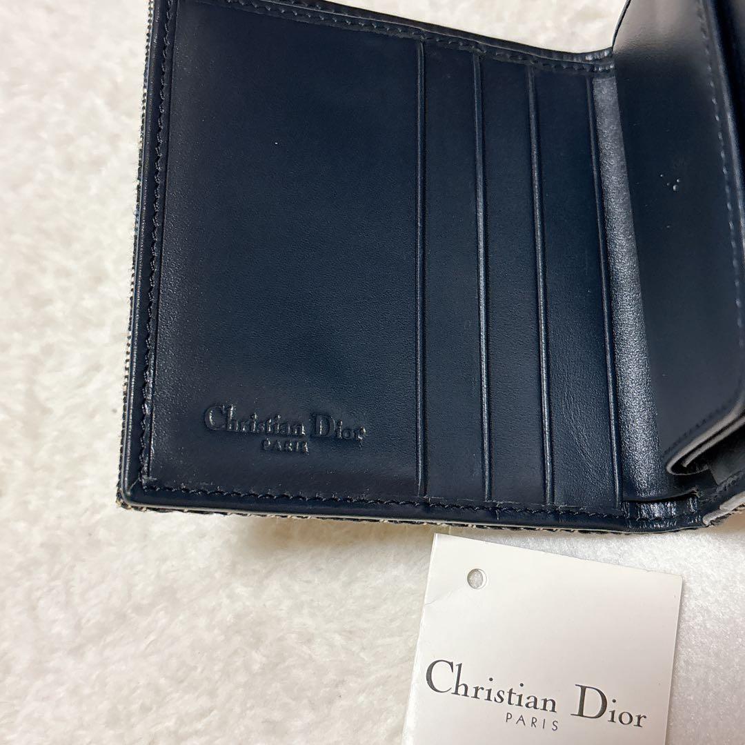 クリスチャン ディオール トロッター柄 二つ折り財布　ネイビー