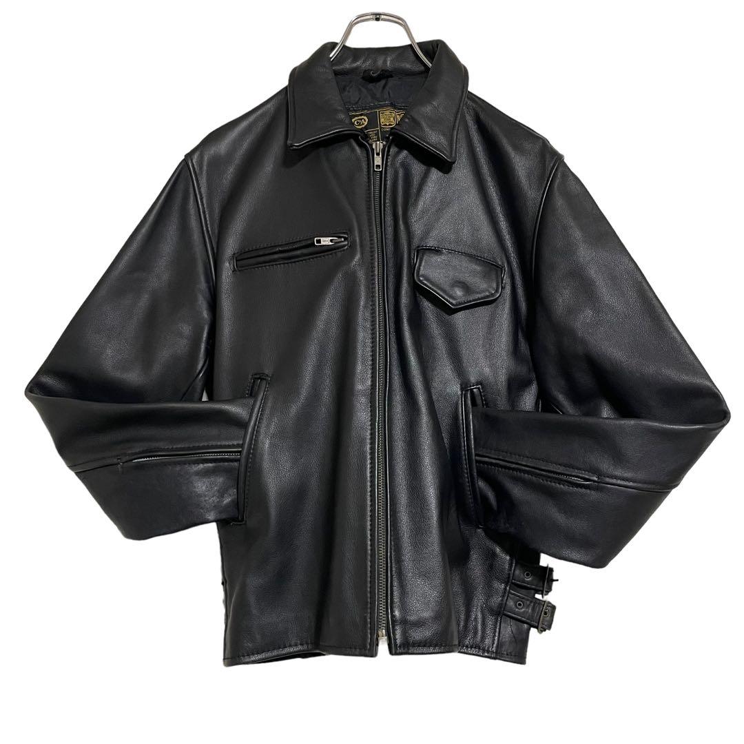 【vintage】牛革 本革 カウハイドレザーシングルライダースジャケット 黒M