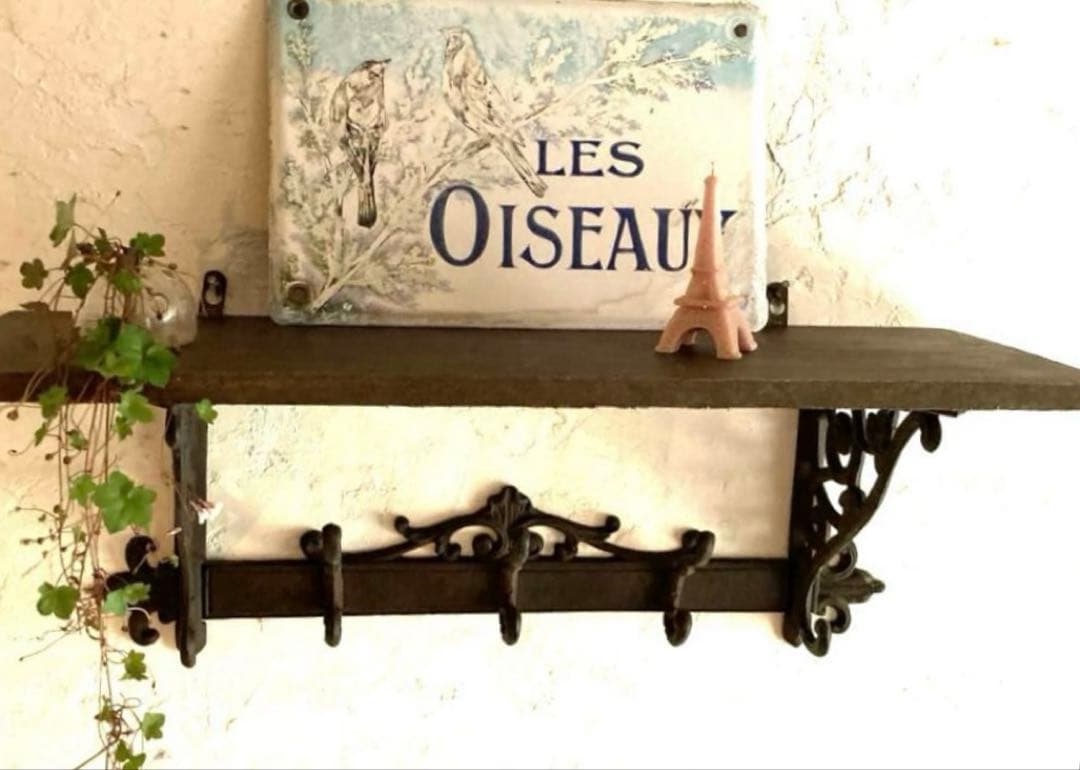 【レア】ヴィンテージ フレンチカントリー　ウォールシェルフ　フック付き