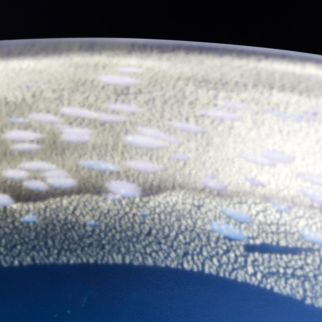 黒木国昭 アートガラス マリンブルーボウル 21cm 栞 箱付 美品