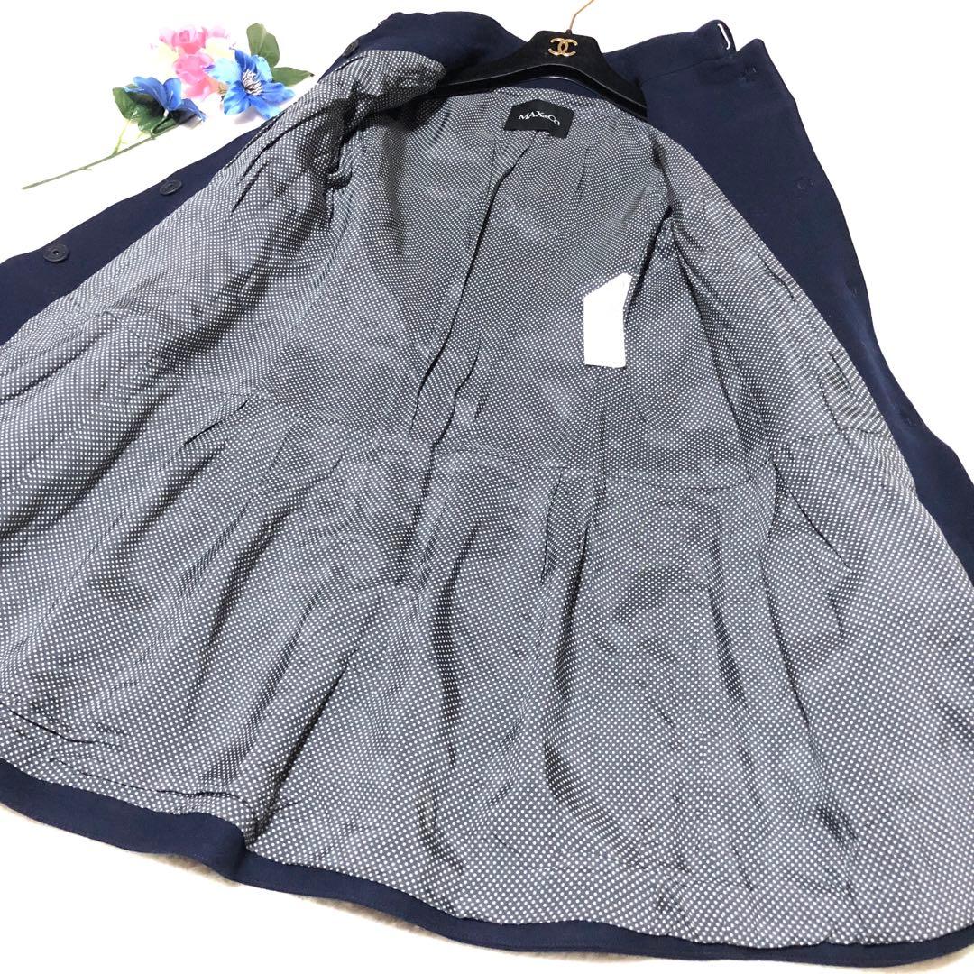 未使用級　マックス&コー　チェスターコート　フリル　ドット　ダークネイビー　40