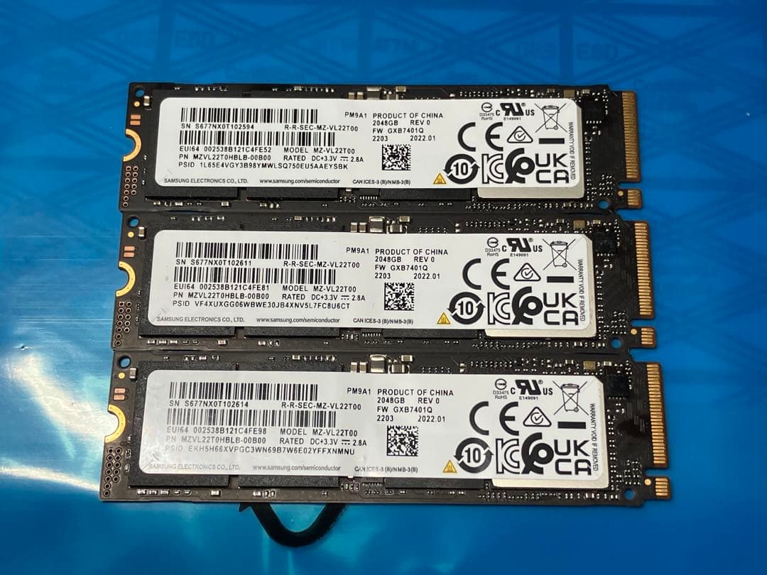 2TB 3枚セット Samsung PM9A1 NVMe SSD 7000MBs