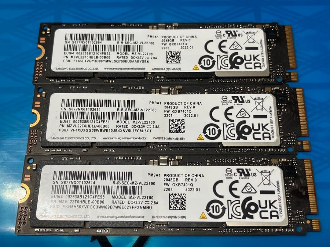 2TB 3枚セット Samsung PM9A1 NVMe SSD 7000MBs