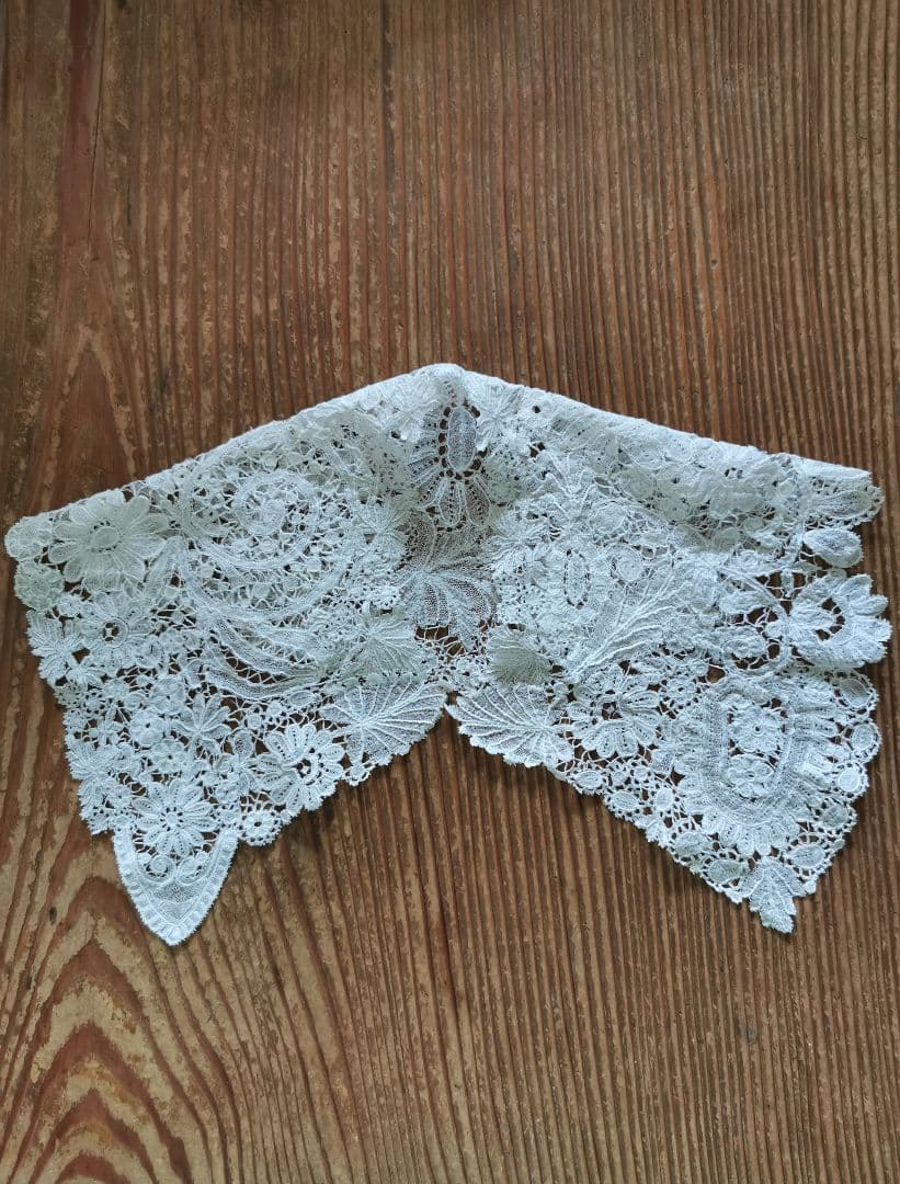 アンティークベルギー ポワンドローズ ブルージュ&デュセスレース付け襟 大型扇用