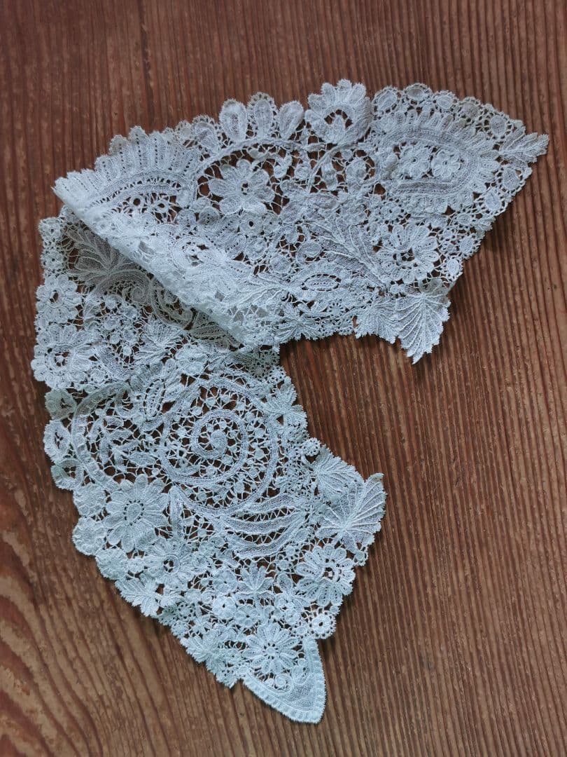 アンティークベルギー ポワンドローズ ブルージュ&デュセスレース付け襟 大型扇用