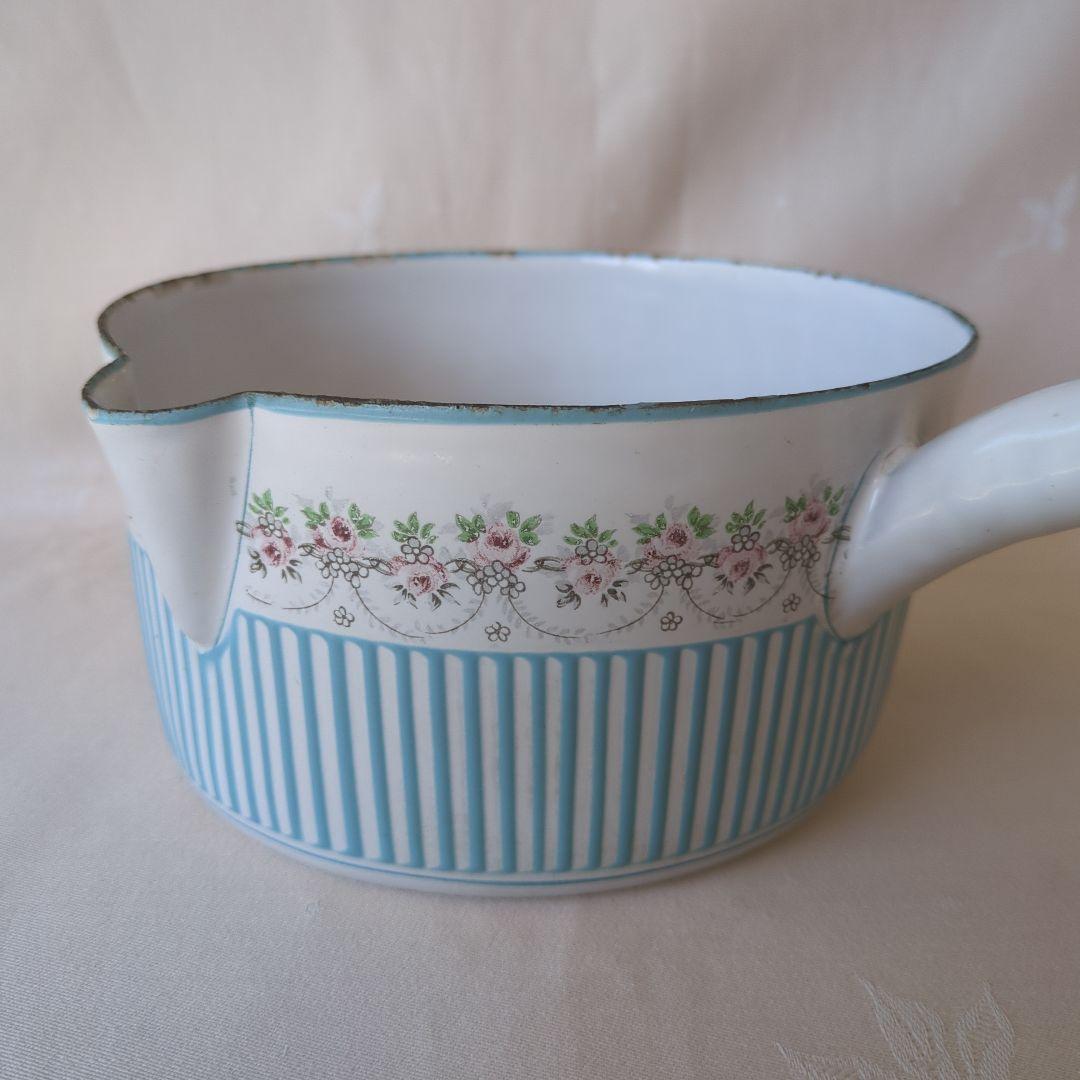 フランスアンティーク ホーロー片手鍋 BB社 ローズガーランド