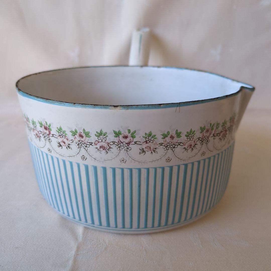 フランスアンティーク ホーロー片手鍋 BB社 ローズガーランド