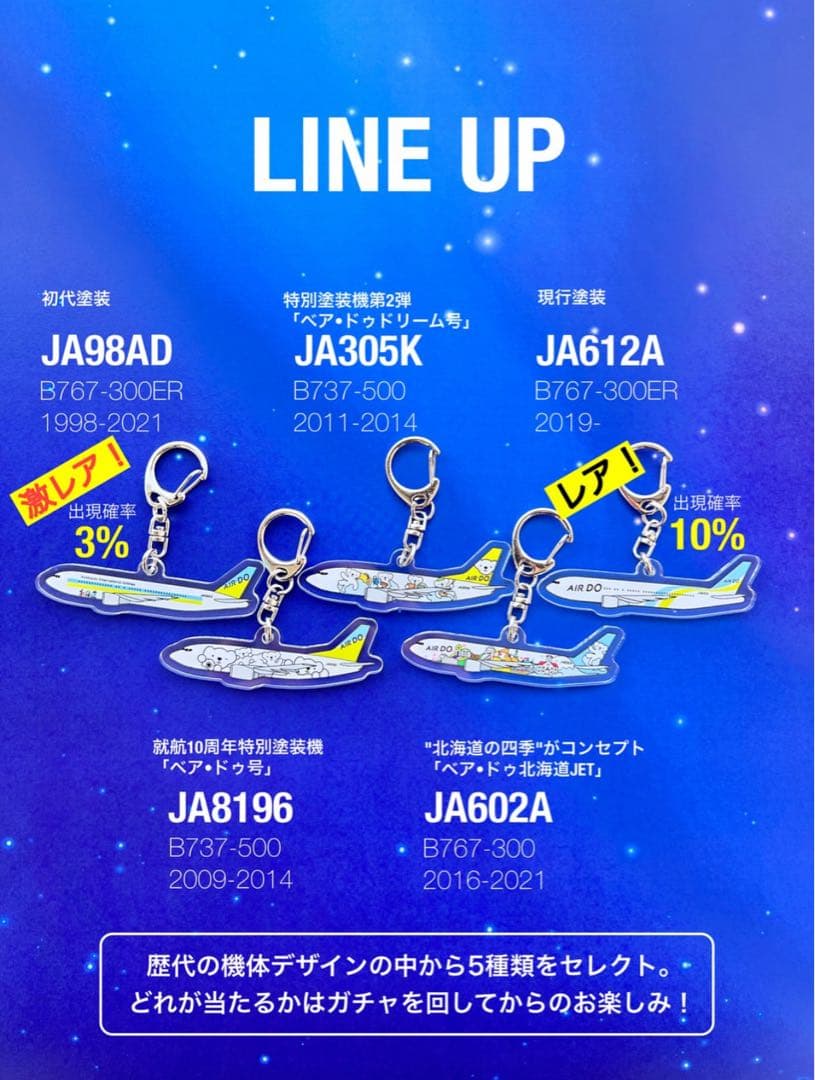 AIRDO エアドゥ ベアドゥ 空の日限定 アクリルキーホルダー ガチャ4種類