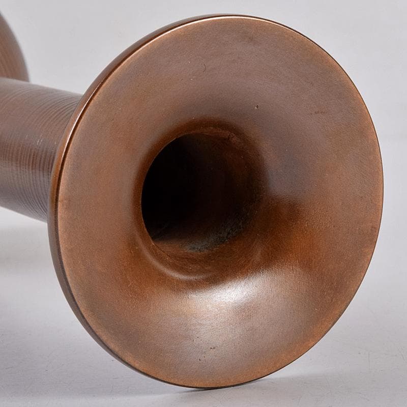 原益夫作　鋳銅　花瓶　共箱　V　R8922