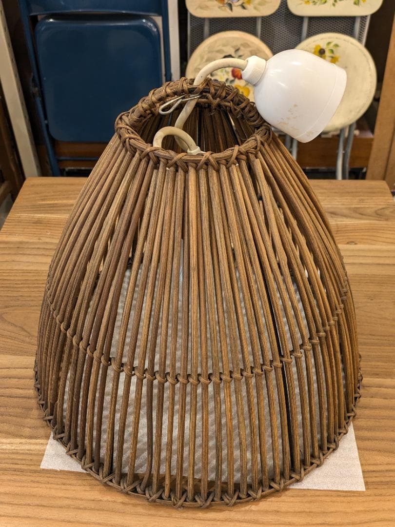 【廃盤希少】 東京メタル工業 ペンダントライト 照明 ラタン 籐 茶 ペンダント