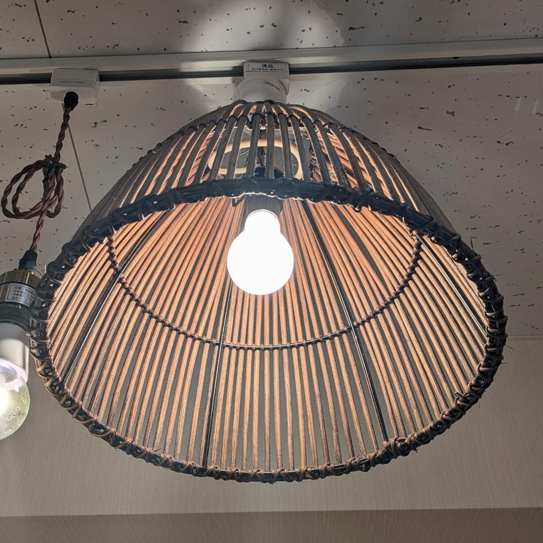 【廃盤希少】 東京メタル工業 ペンダントライト 照明 ラタン 籐 茶 ペンダント