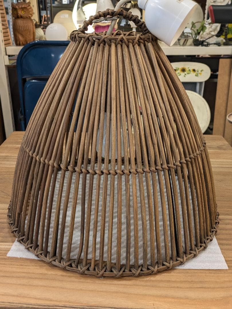 【廃盤希少】 東京メタル工業 ペンダントライト 照明 ラタン 籐 茶 ペンダント