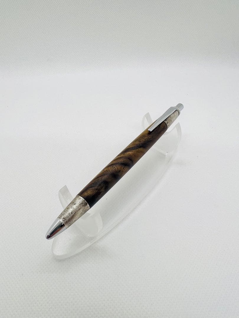 【新品】　野原工芸　特上黒柿　斑紋純銀色金具　シャープペンシル