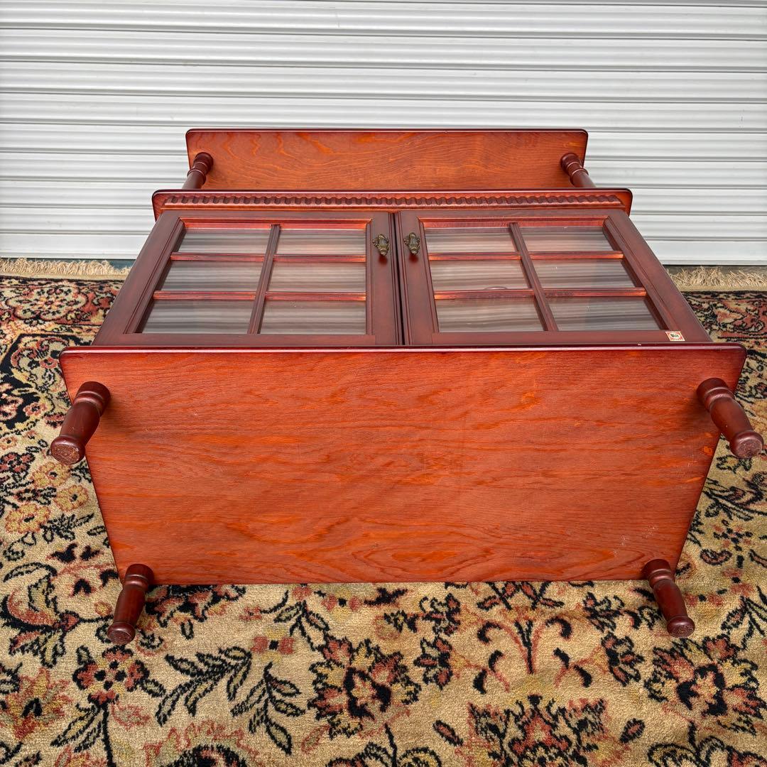 四国工芸　木製電話台・ファックス台 2段式 ブラウン ガラス棚 シコークラフト