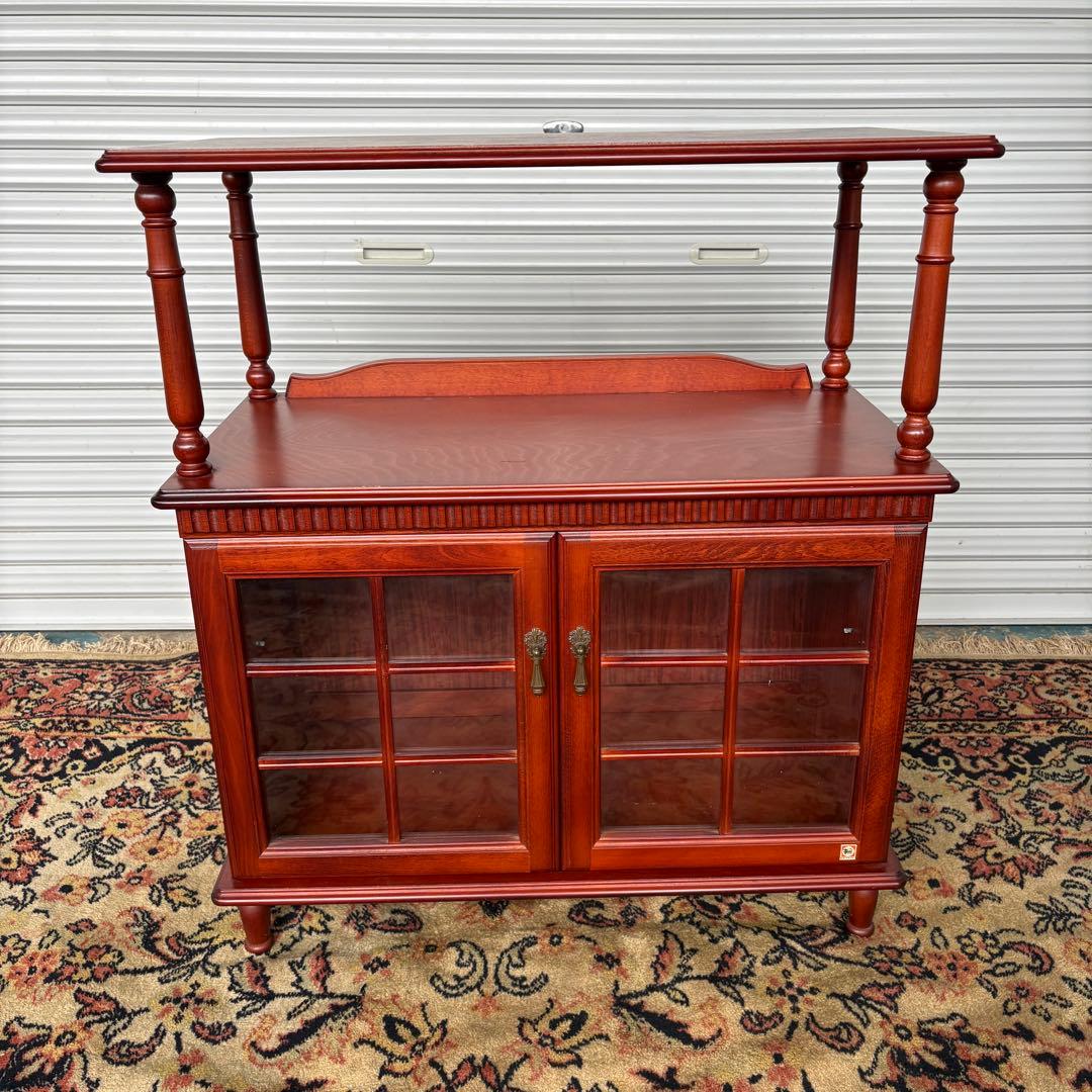 四国工芸　木製電話台・ファックス台 2段式 ブラウン ガラス棚 シコークラフト