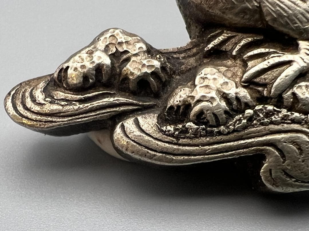 江戸明治金工　鴛鴦（おしどり） 雌雄　手彫　大目貫　大金具　骨董品