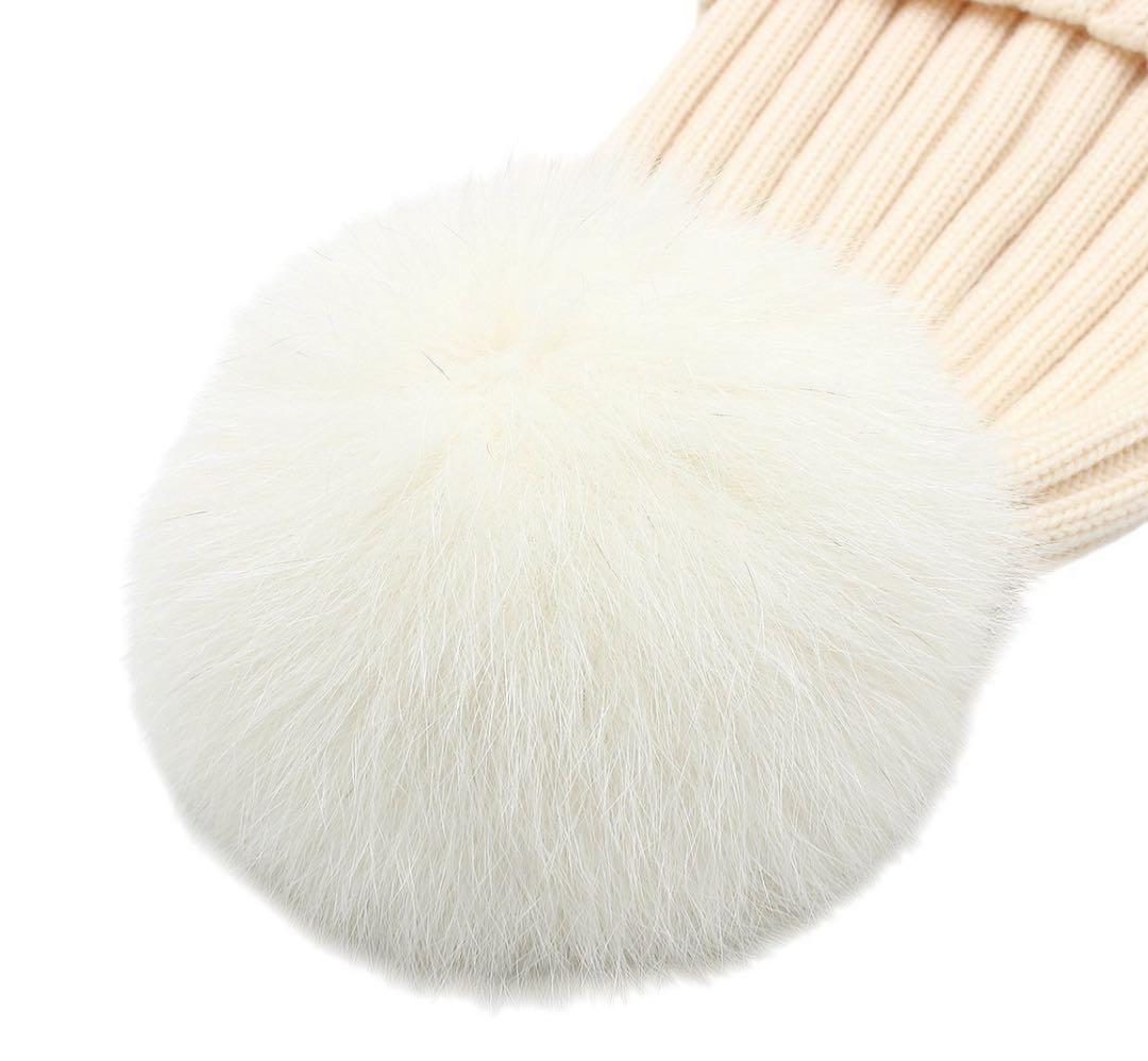 R2345 未使用!! モンクレール ファー ニット帽 アイボリー