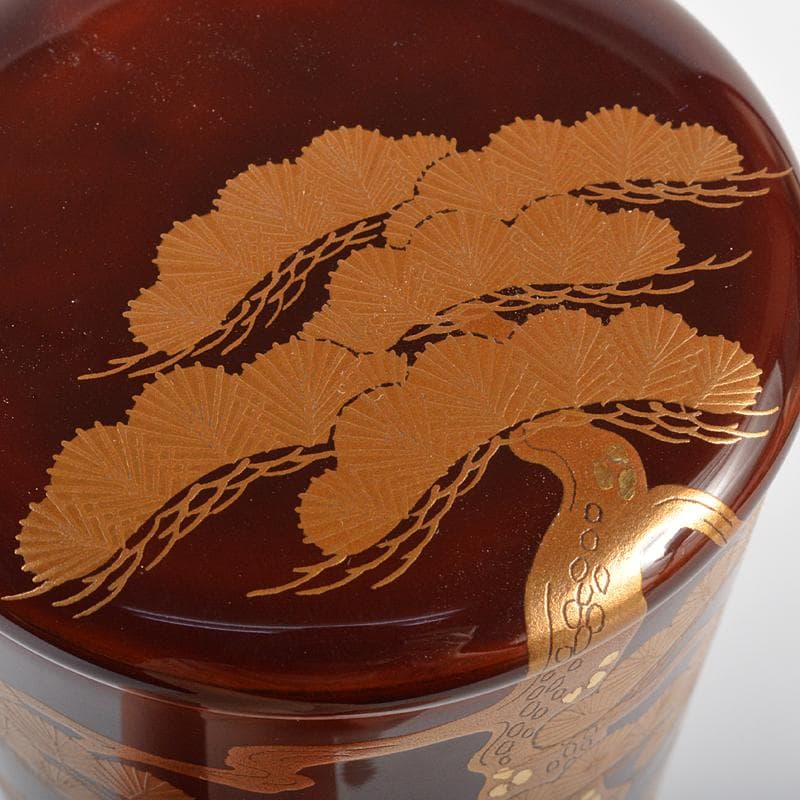 茶道具　山中塗　道場宗廣作　老松蒔絵　末広棗　共箱　V　R6875