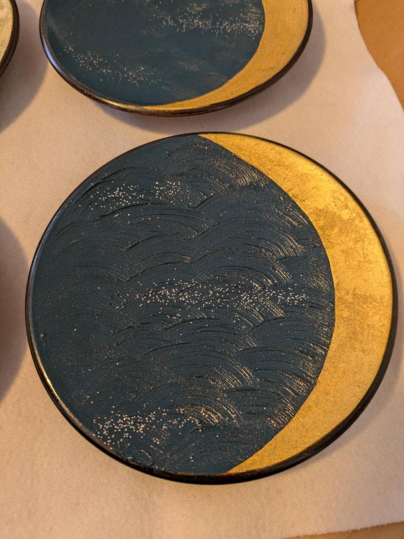 吉田華正作　漆器　蒔絵　銘々皿　ブルームーン　新品２箱４枚セット