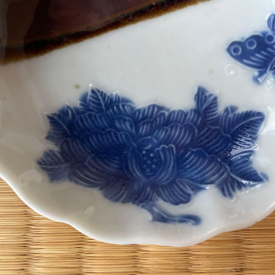 掛分け蝶牡丹紋 小皿　6客　吸坂　染付　豆皿　八寸にも