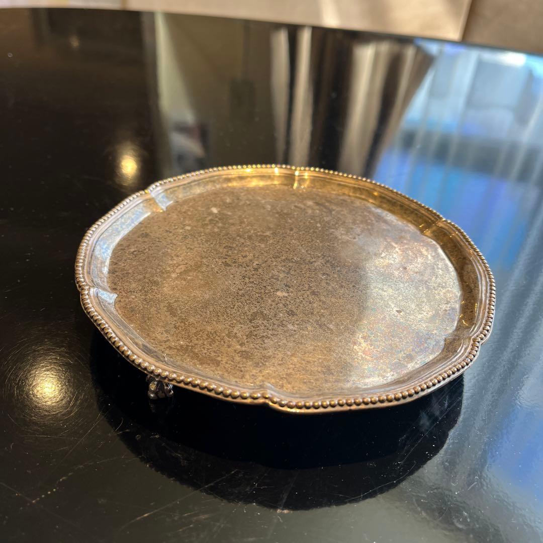 アンティーク　純銀　足付きトレイ