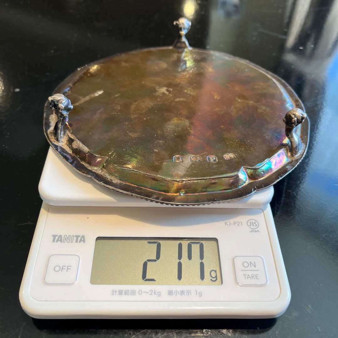 アンティーク　純銀　足付きトレイ