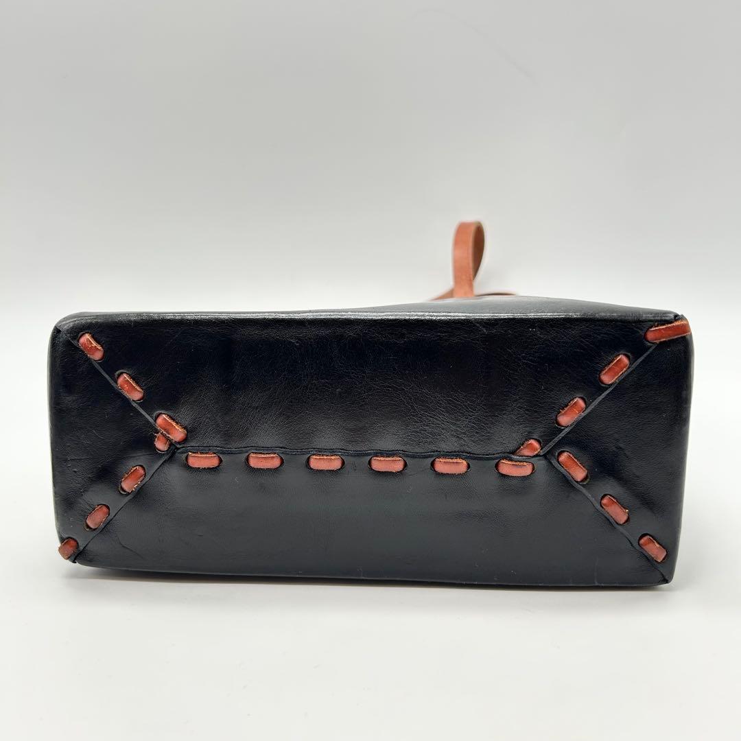 美品 アンリークイール Henry Cuir ハンドバッグ　犬 刺繍 黒