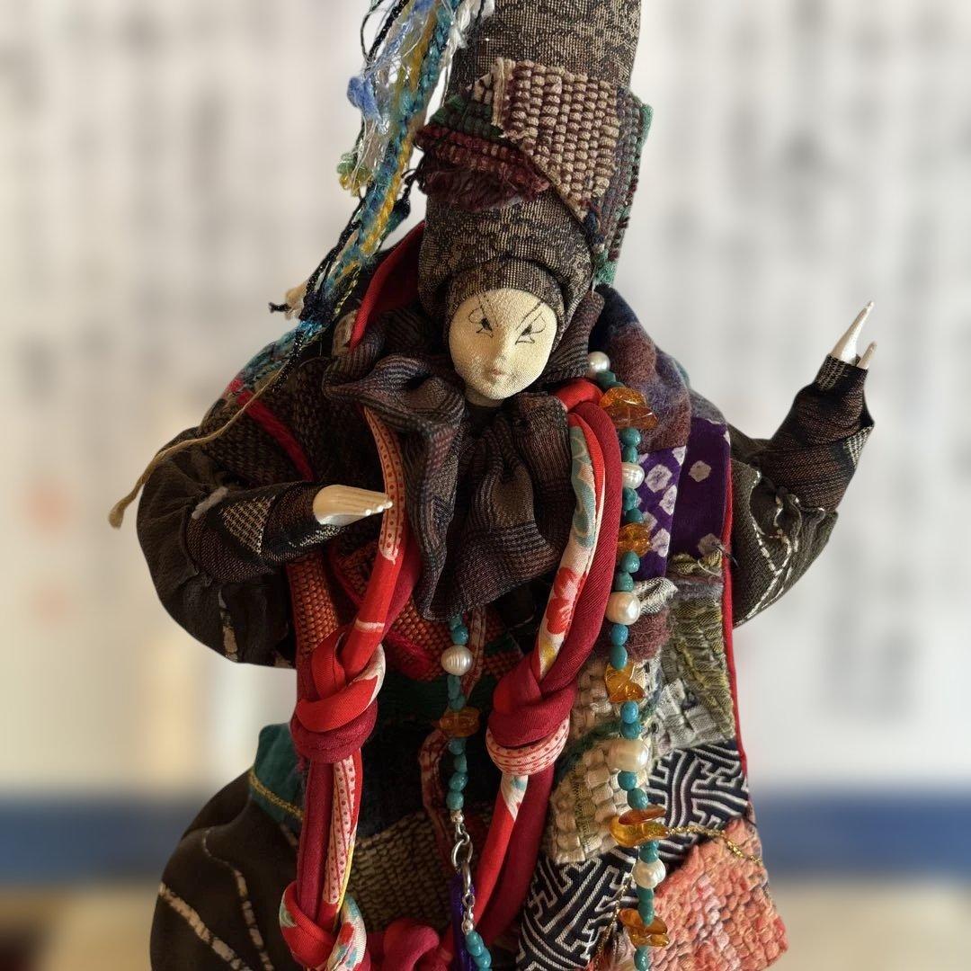 豊田信也　古布創作人形 台座付き