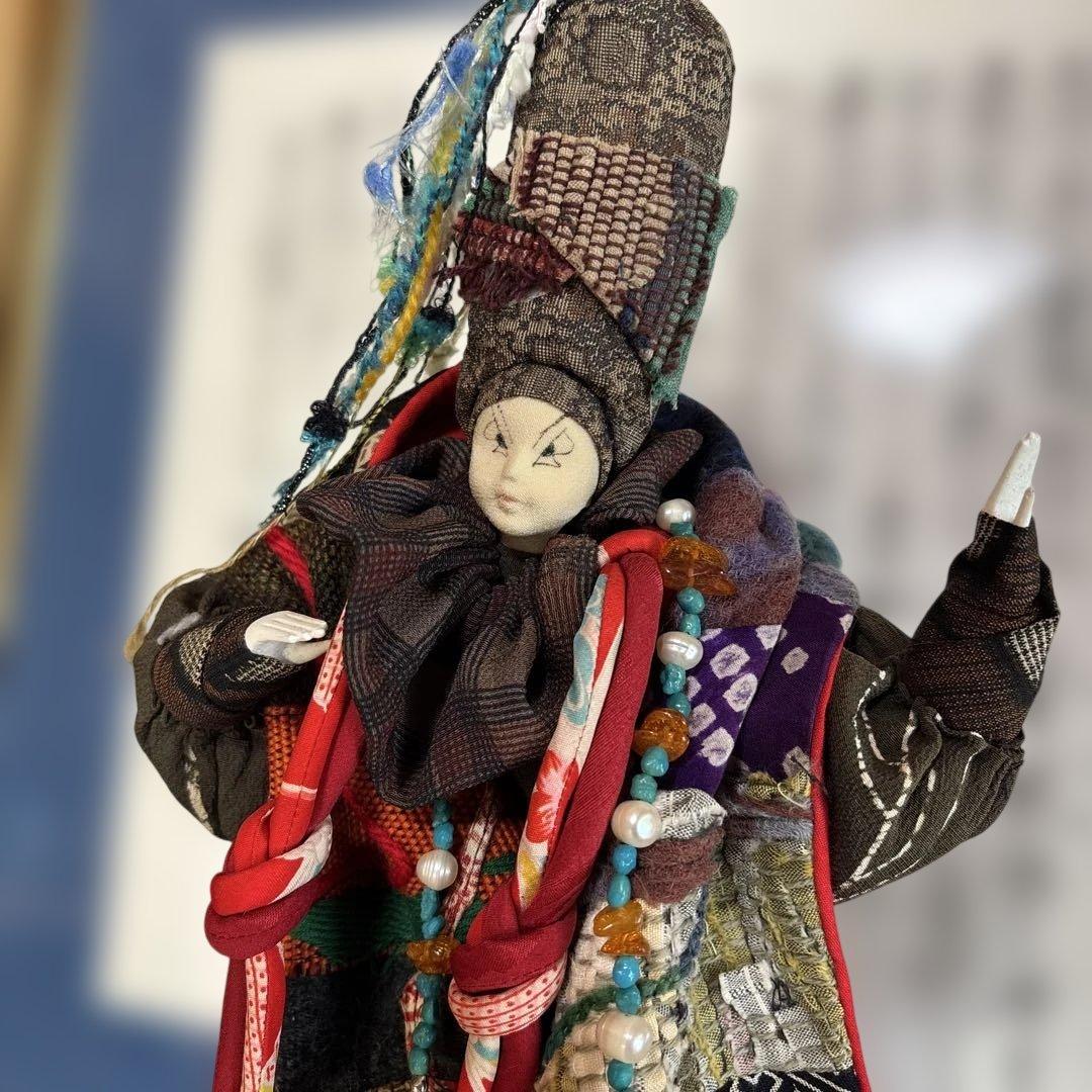 豊田信也　古布創作人形 台座付き