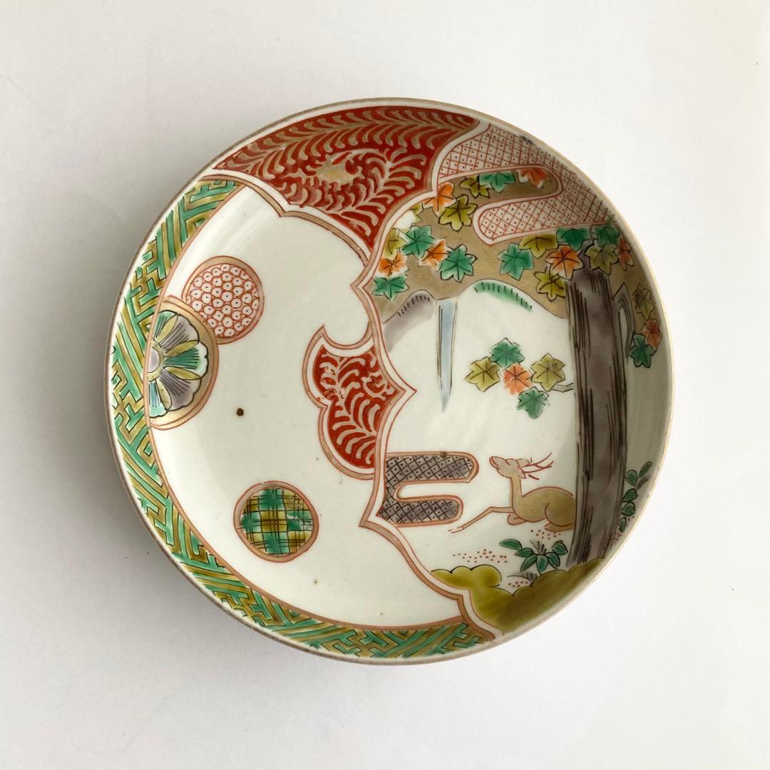 赤絵羊歯鹿皿　器　柿右衛門、九谷青窯や青郊窯、大聖寺伊万里、古伊万里や九谷焼好き