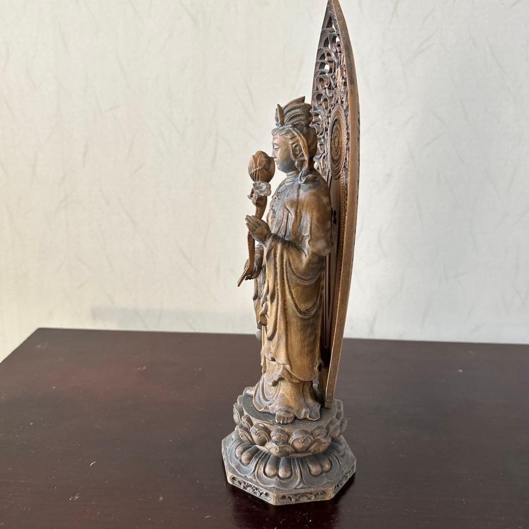 【骨董品】観世音菩薩立像　勢至菩薩立像　2体セット　木彫り　仏像