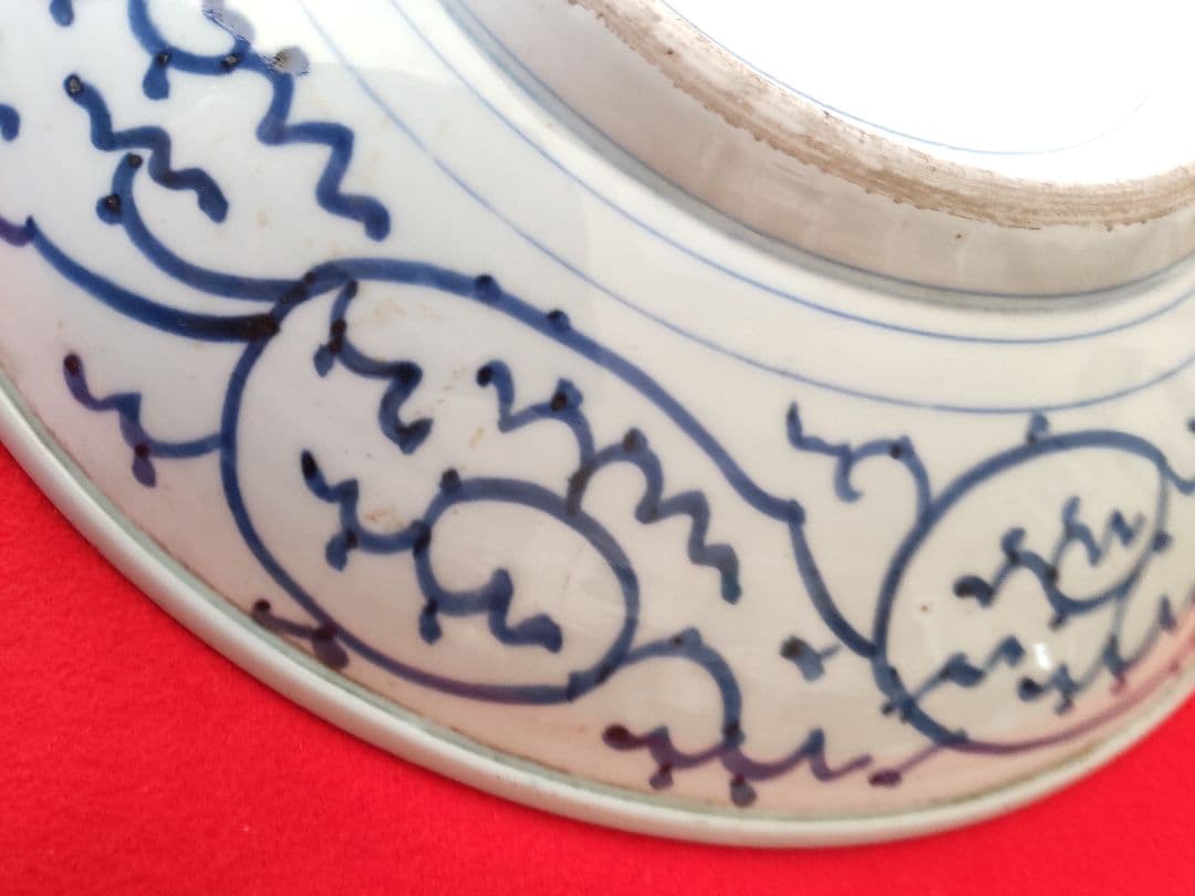 古伊万里染め付け微塵唐草平大鉢/江戸中期頃